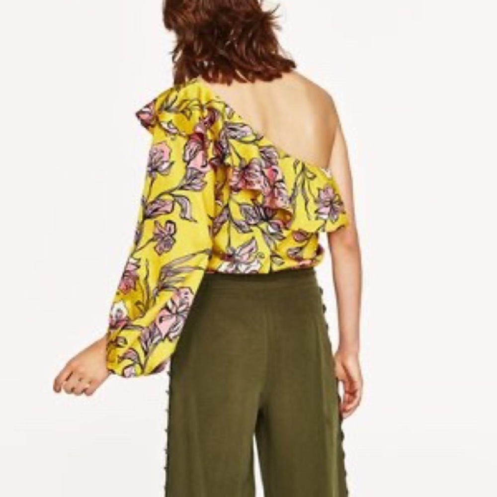 Zara Yellow Floral One Shoulder Ruffle Bodysuit - Picture 5 of 12